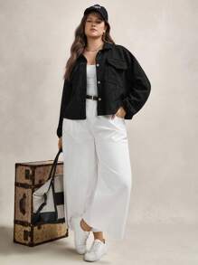 Zelara Plus Size Women's Loose Fit Drop Shoulder Textured Long Sleeve Casual Jacket For Fall Winter Autumn - Black - View 6