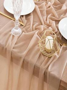 1 件 73 英寸 X 300 英寸雪纺桌旗，浅腮红雪纺桌布/围巾，带银色闪光的透明婚礼桌布，适合优雅婚礼、乡村波西米亚派对、新娘送礼会、婴儿送礼会、公主派对、甜点桌、新娘宴会等