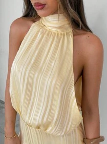 Aloruh Váy ngắn màu vàng thanh lịch gợi cảm thời trang dành cho nữ - Màu vàng - Xem 6