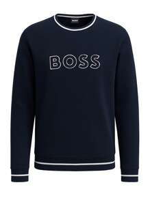 Hugo Boss Men's Casual Letter Pattern Round Neck Long Sleeve Loose Fit Sweatshirt - 403 Dark Blue - View 4