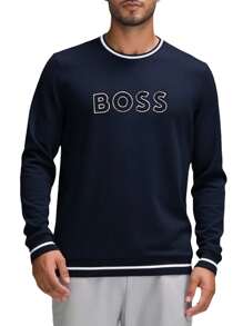 Hugo Boss Men's Casual Letter Pattern Round Neck Long Sleeve Loose Fit Sweatshirt - 403 Dark Blue - View 1