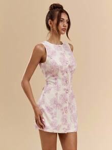 SHEIN BAE Autumn/Winter Solid White And Pink 3D Floral Textured Mini Dress,Fitted Silhouette,Summer Elegant Date Parties Clubs Bridesmaid Dresses - Baby Pink - View 5