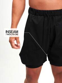 ARC Comfort-Fit Hybrid Workout And Lifestyle Active Trainning Stretch And Pockets Shorts - Black - View 2