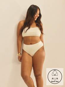 Aralina Curve Summer Vacation Beach Resort Two Pieces Halter Neck High Waisted Bikini Set With Swim Bag - Apricot - View 1