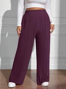 SHEIN EZwear Gerade geschnittene Hose Einfarbig für Große Größen, minimalistischer Stil, geeignet für den Alltag - Bordeaux - Übersicht 6
