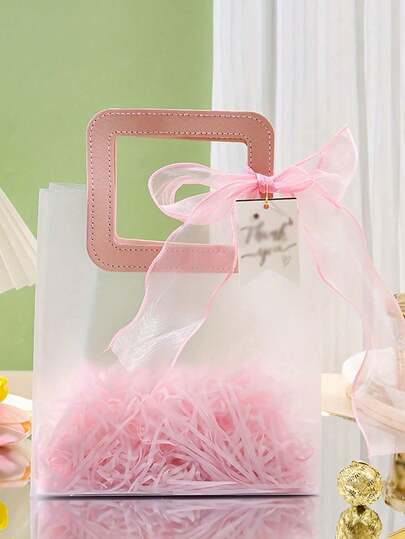 SHEIN 10Pcs/5Pcs/1Pcs磨砂透明圆形或方形手提袋，不包括丝带和填充草，情人节淋浴礼品袋，婚礼礼品袋，糖果伴娘礼品袋，珠宝店袋，婚礼伴娘礼品袋，礼品包装袋，服装购物袋可爱手提袋，手提包，PVC可重复使用礼品袋