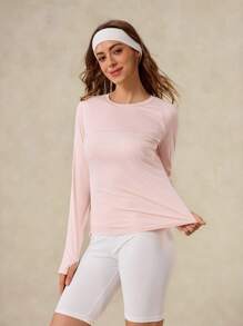 OutZeal 女士户外粉色T恤，适合徒步健身，长袖，防紫外线，触感凉爽，侧边褶皱抽绳带拇指孔