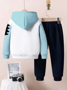 SHEIN Bộ 2 áo hoodie dài tay in hình khủng long xanh dễ thương thoải mái cho bé trai, phù hợp cho mùa thu/đông - Nhiều màu - Xem 4