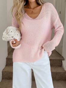 Easowa 女式深V领轻质针织毛衣，休闲优雅百搭肩带设计