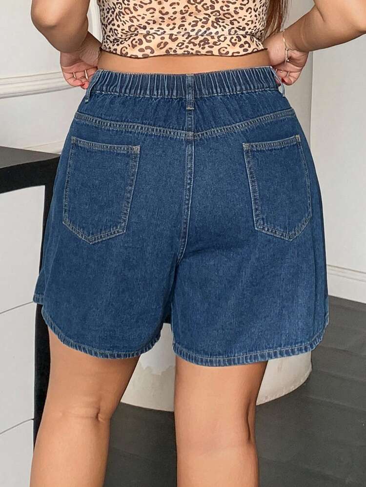 Dazy Plus Dark Wash A-Line Straight Denim Shorts Skirt, Summer Jorts