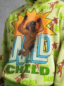 GODZILLAxKONG X SHEIN Men's Letter & Cartoon Graphic Pullover Hoodie Sweatshirt