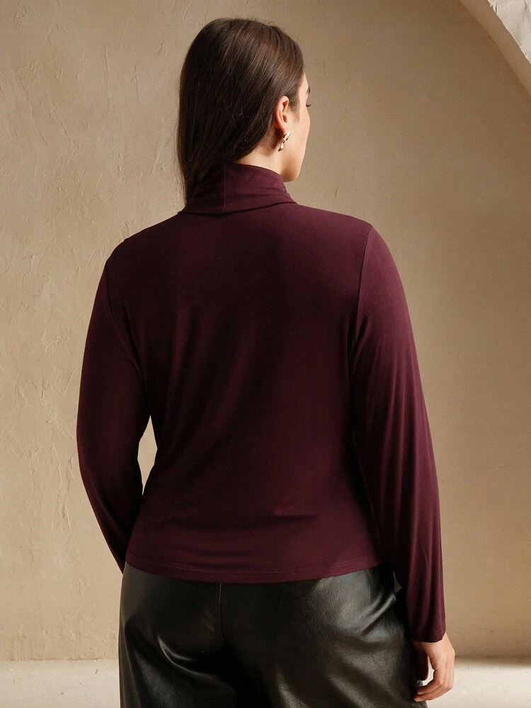 Top à col roulé en tricot élastique à manches longues pour femmes grandes tailles, polyvalent pour le travail et les tenues décontractées, printemps/automne