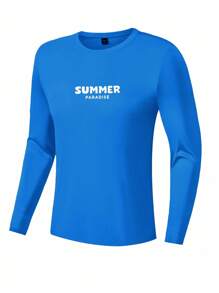 Manfinity Swimmode Men's Simple Letter Print Long Sleeve Surfing T-Shirt - Blue - View 1