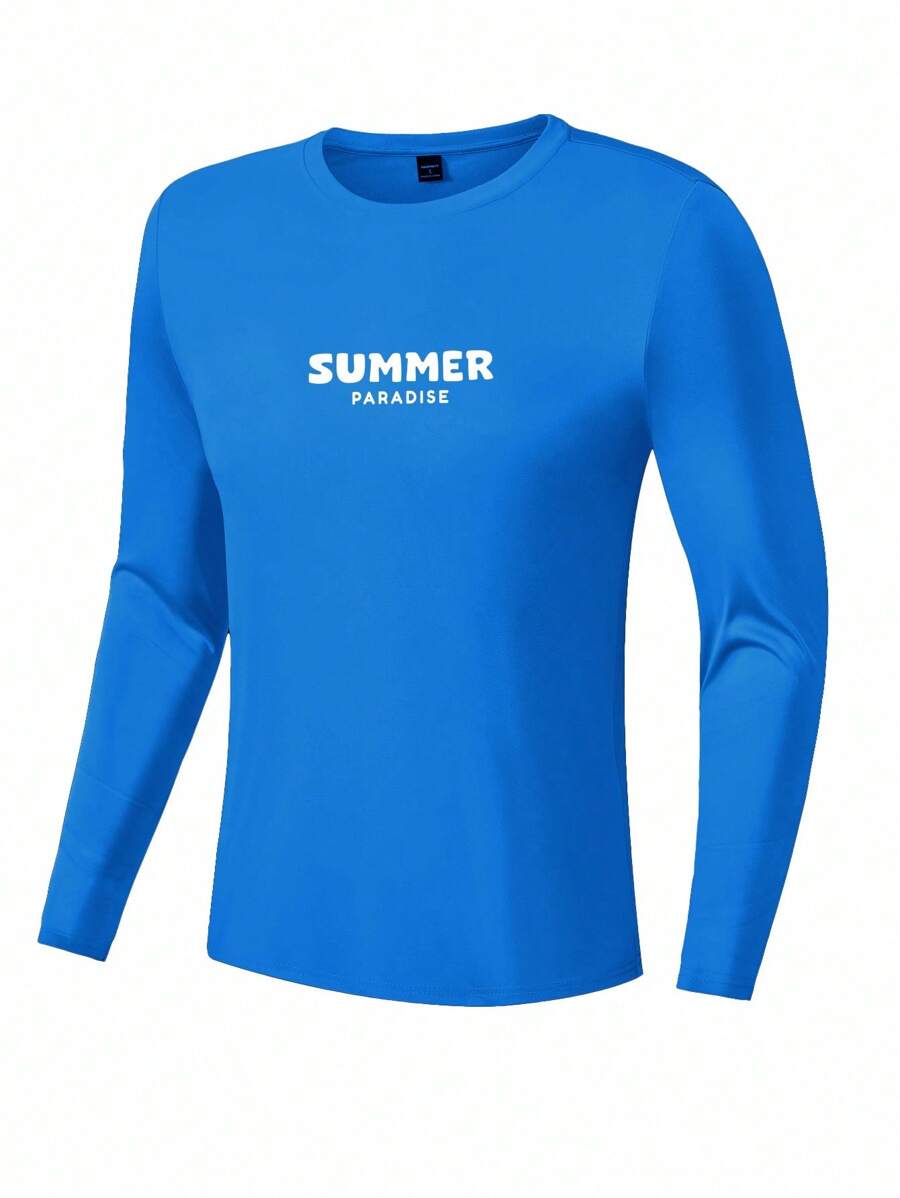 Manfinity Swimmode Men's Simple Letter Print Long Sleeve Surfing T-Shirt - Blue - View 1
