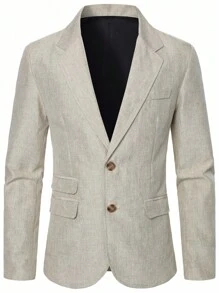 Calvornis 男士时尚休闲纯色夹克和裤子套装 - 卡其色 - 查看 3