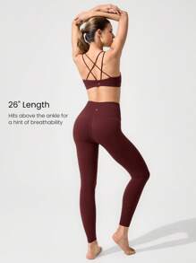 GLOWMODE 26英寸FeatherFit™ 保持经典无缝高腰粘合舒适后袋紧身裤低冲击瑜伽工作室日常穿着 - 酒紅色 - 查看 4