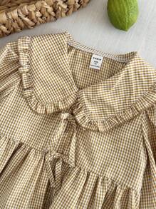 Vintaside Kids 女童彼得潘领衬衫，长袖，可爱时尚，百搭春秋休闲衬衫，田园风，可拆卸蝴蝶结装饰，优雅甜美 - 卡其色 - 查看 6