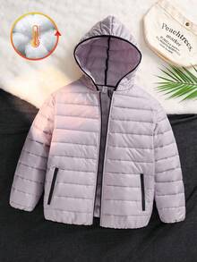 SHEIN Kids/Tween Boys' Thick Hooded Zip-Up Parka Coat, Casual Outerwear Suitable For School, Garden, Beach, Birthday, Spring, Summer, Autumn, Winter, Kids Winter Jacket, Kids Puffer Jacket Fall - Grey - View 2