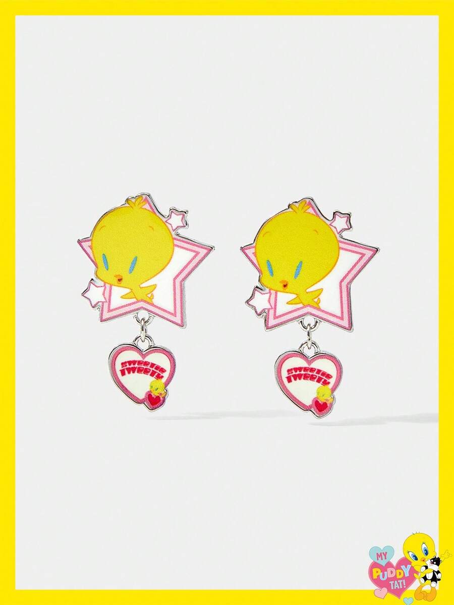 LOONEY TUNES X SHEIN 1 Pair Cute, Casual Star & Heart Cartoon Stud Earrings