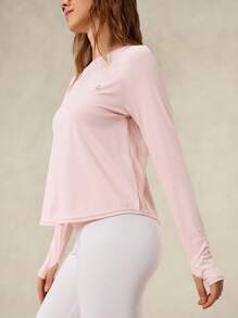OutZeal 女士户外粉色T恤运动上衣，长袖，防紫外线，凉爽触感，交叉褶裥设计，带拇指孔