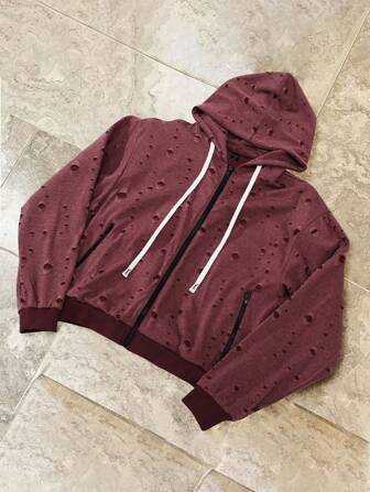 Street Life Men's Streetwear Distressed Effect Hoodie Sweatshirt, American Style Design