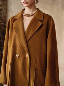 Arave Women's Wool Fabric, Loose H-Shaped, Lapel Collar, Large Pockets, Patch Pocket Design, Daily Commuting  Long Trench Coat  Back To School Fall Women Clothes Fall Clothes For Women Office Outfits For Women Maillard Style