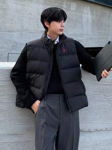 DAZY 男士冬季刺绣图案黑色保暖背心夹克 - 黑色 - 查看 9