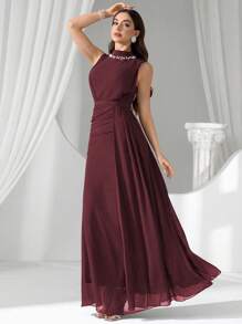 Coutiva Vestido de noche de lujo, cuello de lentejuelas y perlas, vestido de fiesta elegante de alta gama