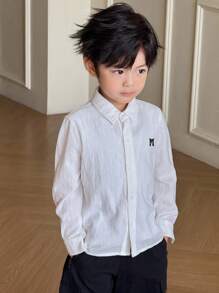 SHEIN 男童休闲米色前开衬衫 - 白色 - 查看 5