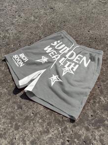 Manfinity Roghcode Quần short nam thời trang mùa hè rộng rãi, có dây rút đa năng - Màu Xám nhạt - Xem 1