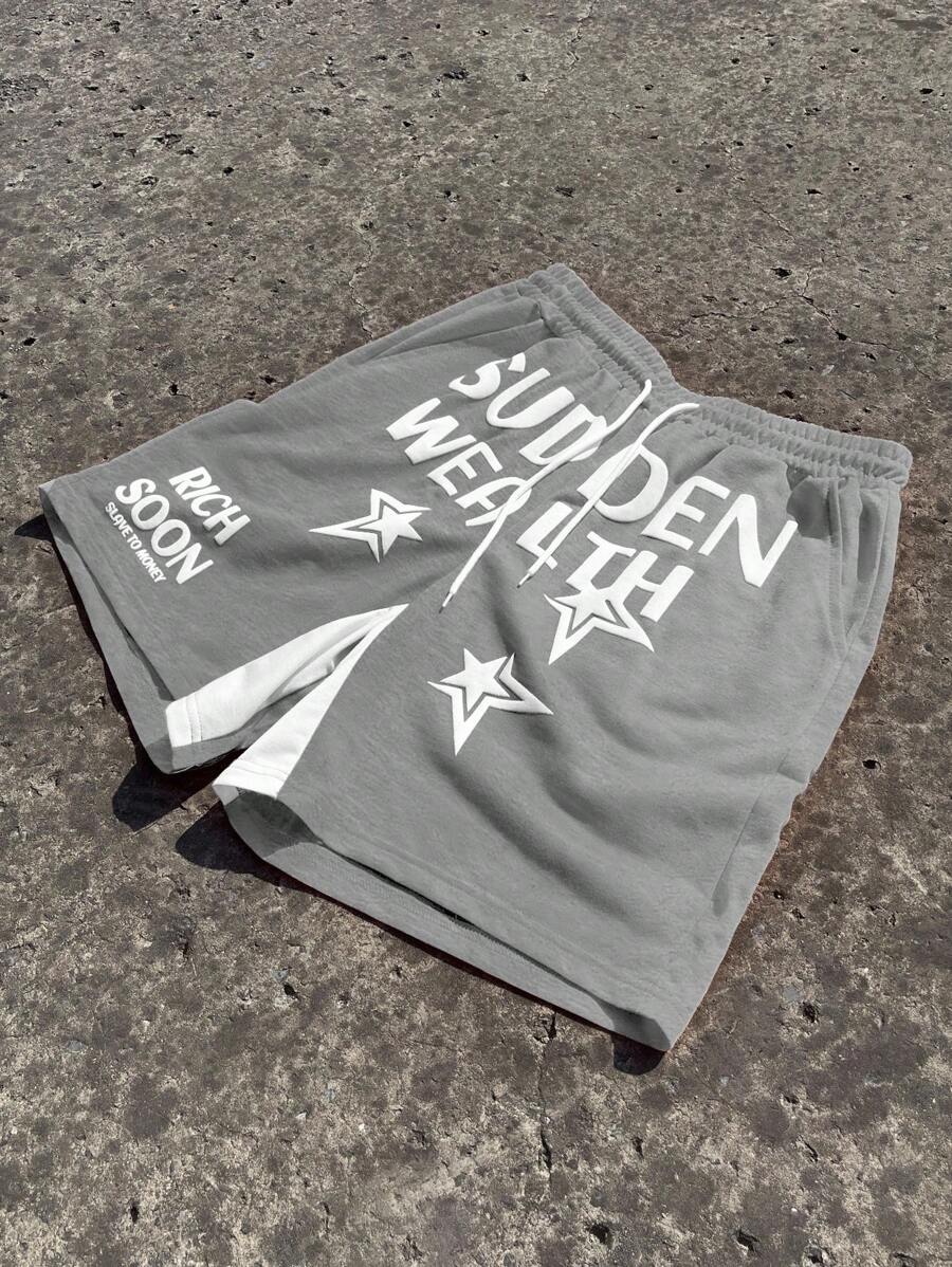 Manfinity Roghcode Quần short nam thời trang mùa hè rộng rãi, có dây rút đa năng - Màu Xám nhạt - Xem 1