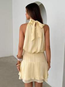 Aloruh Váy ngắn màu vàng thanh lịch gợi cảm thời trang dành cho nữ - Màu vàng - Xem 3