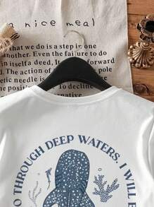 Attitoon Casual Crew Neck Short Sleeve Fitted Women T-Shirt, Suitable For Summer, Beach, Shark Print,Back To School,Vintage,90s,Suitable For Y2k