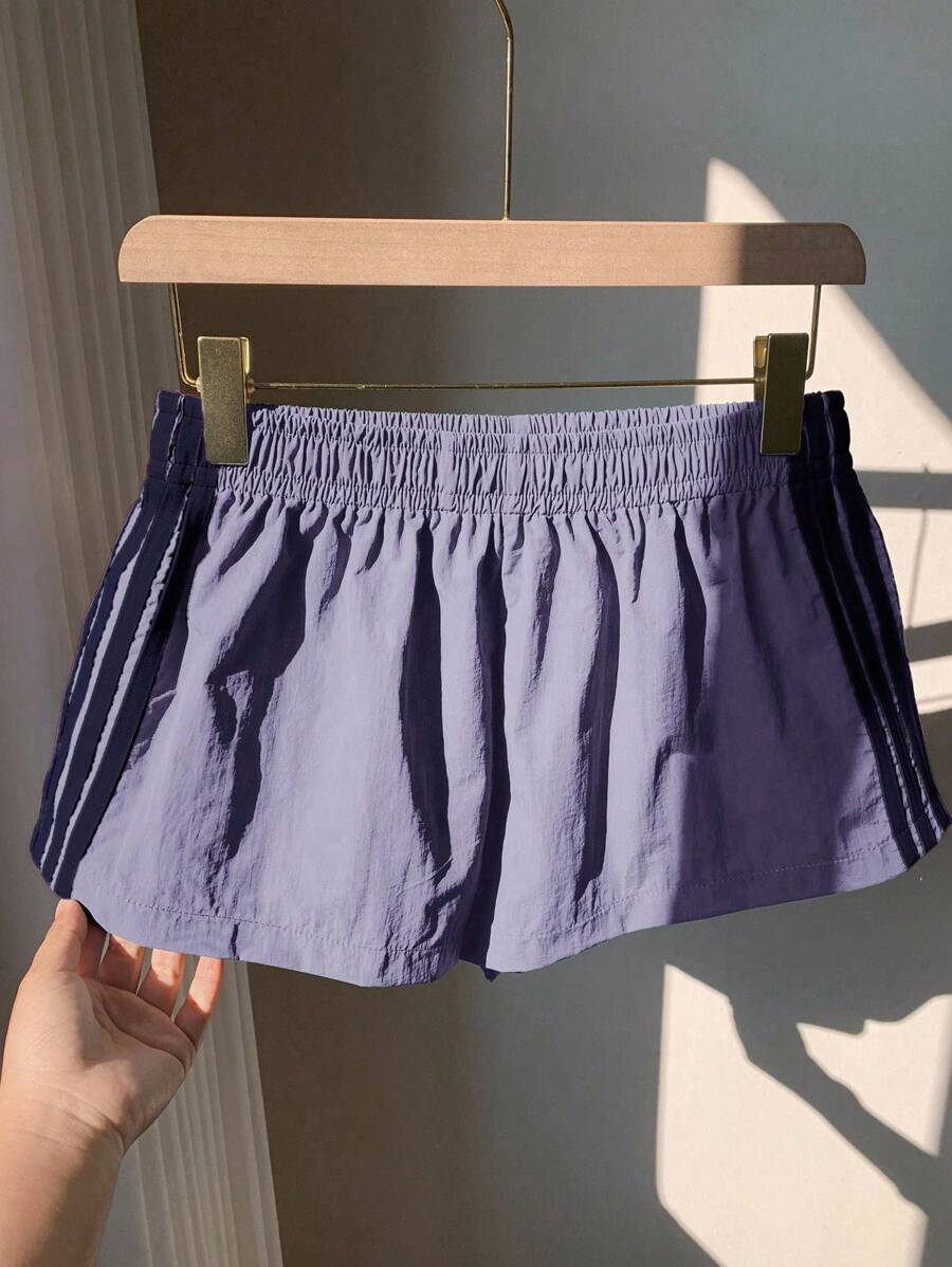 Comfortcana 女士侧条纹松紧腰宽松休闲短裤，夏季 - 紫色 - 查看 1