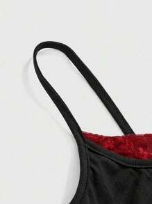 Betty Boop | ROMWE 大码女式 Y2K 玫瑰与肖像图案蕾丝吊带背心 - 黑色 - 查看 4