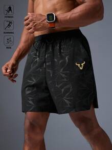 Manfinity Sport Polished Pantalones cortos deportivos con estampado de toro y cordón en la cintura para hombres - Multicolor - Ver 1