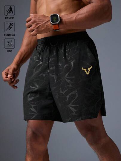 Manfinity Sport Polished Pantalones cortos deportivos con estampado de toro y cordón en la cintura para hombres