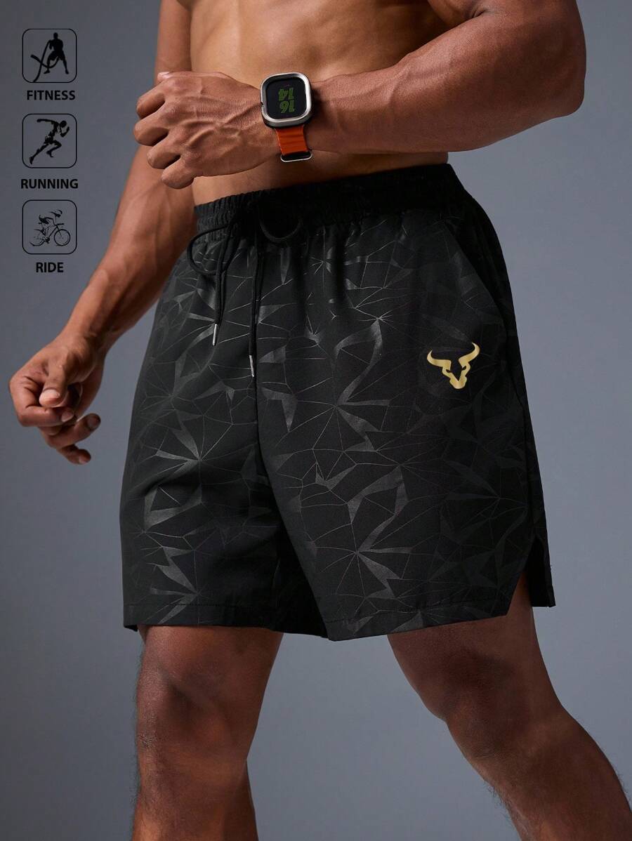 Manfinity Sport Polished Pantalones cortos deportivos con estampado de toro y cordón en la cintura para hombres - Multicolor - Ver 1