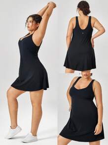 GLOWMODE FeatherFit™-Air Peekaboo V-Neck U-Back Plus Dress Tác động thấp Yoga hàng ngày - màu đen - Xem 8