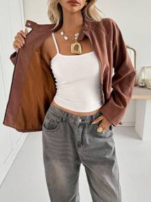 Siren Gaze 秋冬新款女士乡村田园风格夹克，宽松外套 - 卡其色 - 查看 5