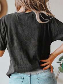 EMERY ROSE Plus Size Women Halloween Casual Crew Neck T-Shirt - Dark Grey - View 2