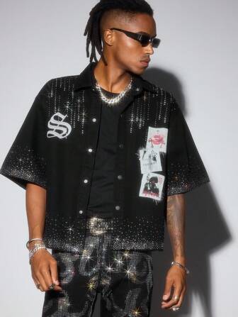 Street Life Camisa vaquera de manga corta, suelta y casual para hombres