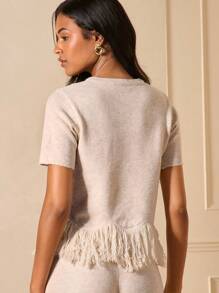 Lilora Nuevo suéter de punto casual de moda para mujer con bajo asimétrico y flecos