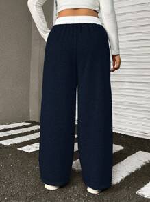 Muchica Pantalón de chándal holgado de talla grande con cintura en contraste azul marino