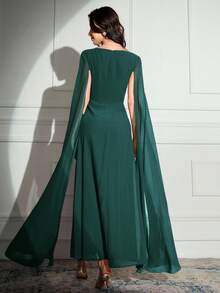 Modelyn Vestido largo de mujer de unicolor, cuello cuadrado, manga larga, sencillo y casual, vestido de noche largo - Verde Oscuro - Ver 5