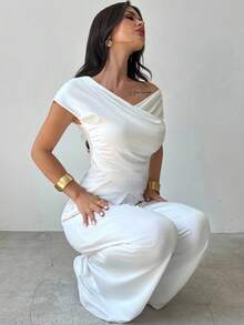 Firerie 2 件套女士新款白色褶皱衬衫和休闲优雅白色裤子套装 - 白色 - 查看 2