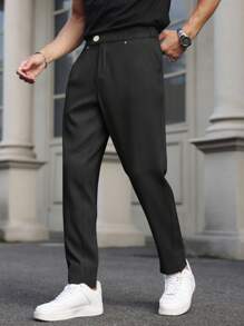 Calvornis Men's Suit Pants, Commuter Casual Versatile Straight-Leg Suit Pants, Waist Rivet Design Men Black Dress Pants Men Church Pants Men High Waisted Pants Black Pants - Black - View 4