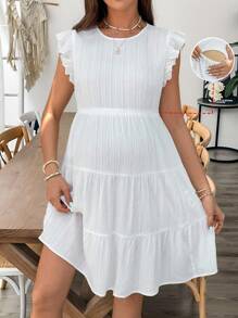 SHEIN Đầm cho con bú cổ tròn tay lửng màu trơn mùa hè cho bà bầu - trắng - Xem 10