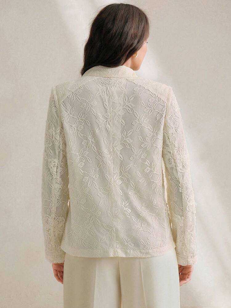 Veste blazer élégante pour femmes avec col en dentelle, ceinture et revers. Convient pour le travail et les sorties