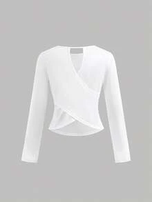 SHEIN Áo thun dài tay mỏng dáng rộng thời trang xuân thu cho bé gái tuổi mới lớn - trắng - Xem 1